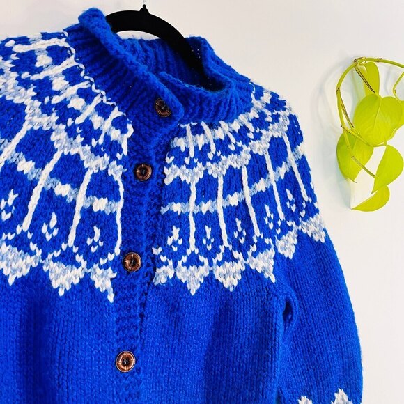 Blue Button Down Handmade Knit Collared Fisherman’s Sweater - XXS - Picture 1 of 9